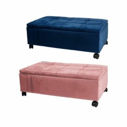 Banqueta DKD Home Decor  Rosa Poliéster Terciopelo Azul marino Álamo (70 x 39,5 x 24,5 cm) (2 Unidades)