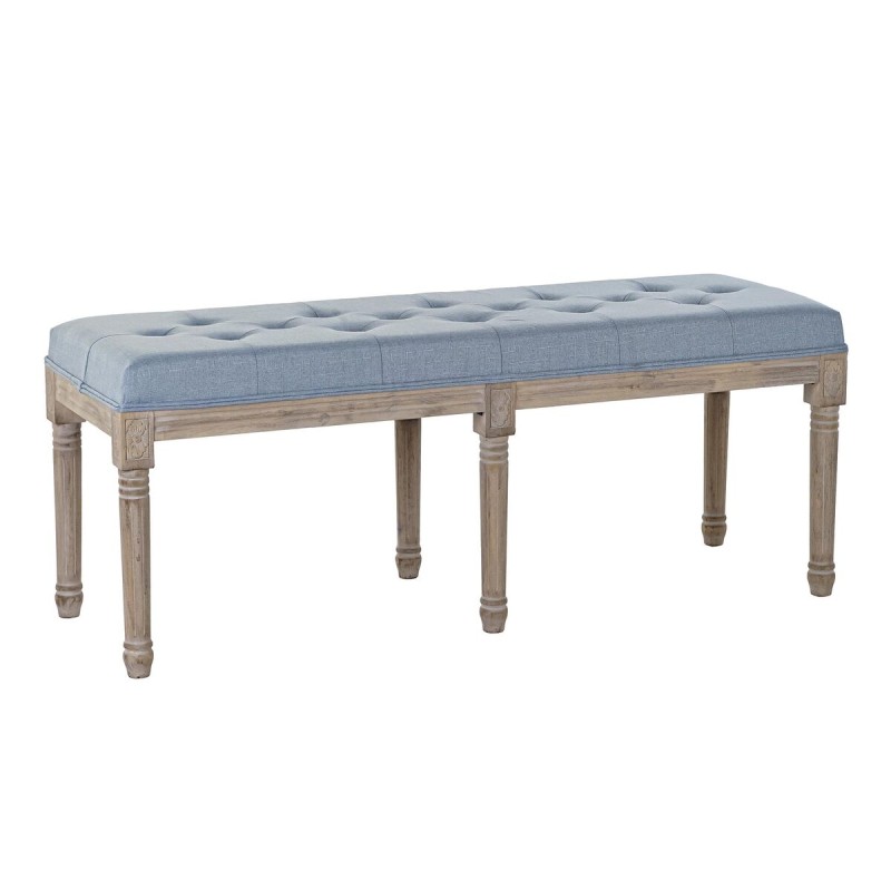 Banqueta DKD Home Decor  Azul Poliéster Lino Madera de caucho (122 x 41 x 48 cm)