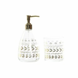 Set de Baño DKD Home Decor Dorado Cristal ABS Plástico Hoja de planta 9 x 9 x 18 cm