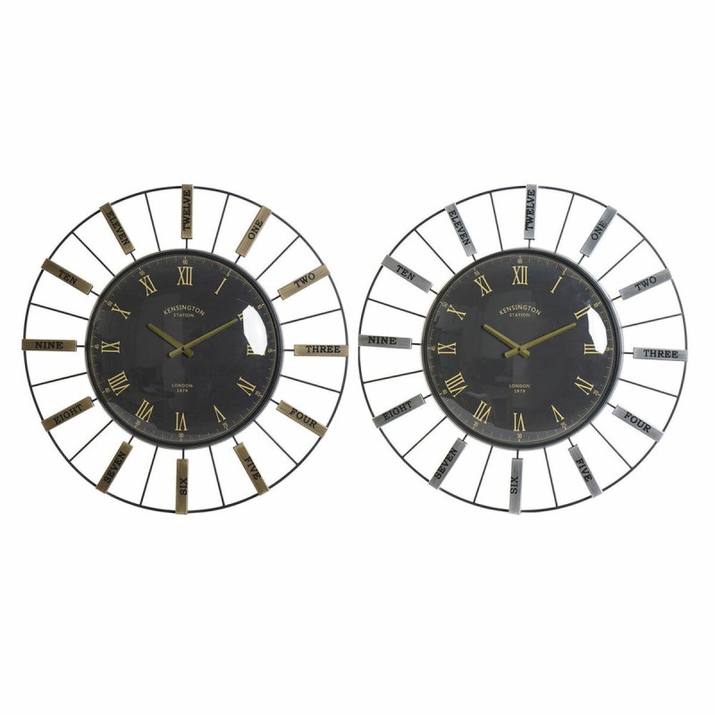 Reloj de Pared DKD Home Decor Cristal Plateado Negro Dorado Hierro 70 x 7 x 70 cm (2 Unidades)