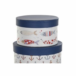 Set de Cajas Organizadoras Apilables DKD Home Decor Marino Rayas Blanco Azul marino Cartón (37,5 x 37,5 x 18 cm)