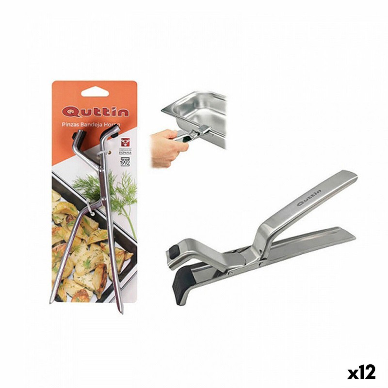 Pinzas de Cocina Quttin Acero Inoxidable 19 x 7,2 x 2,6 cm Bandeja para Horno (12 Unidades)