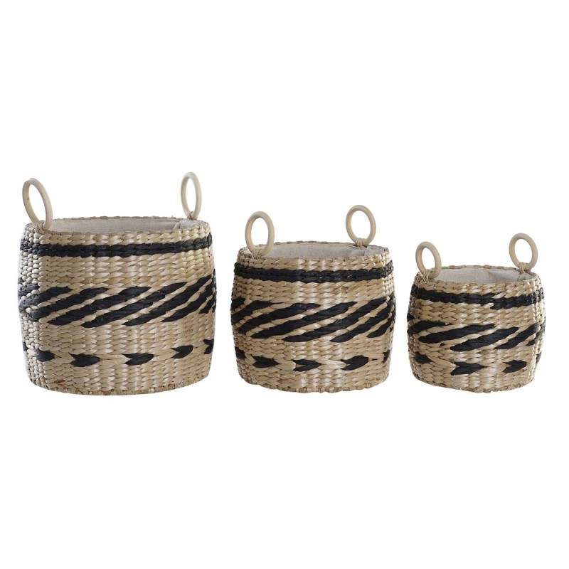 Juego de Cestas DKD Home Decor Negro Natural Fibra natural Colonial 30 x 30 x 25 cm (3 Piezas)