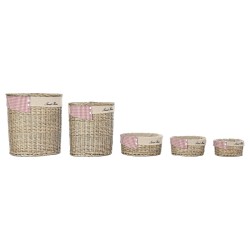 Juego de Cestos DKD Home Decor Rojo Beige Natural Mimbre Cottage 51 x 37 x 56 cm (5 Piezas) (5 Unidades)