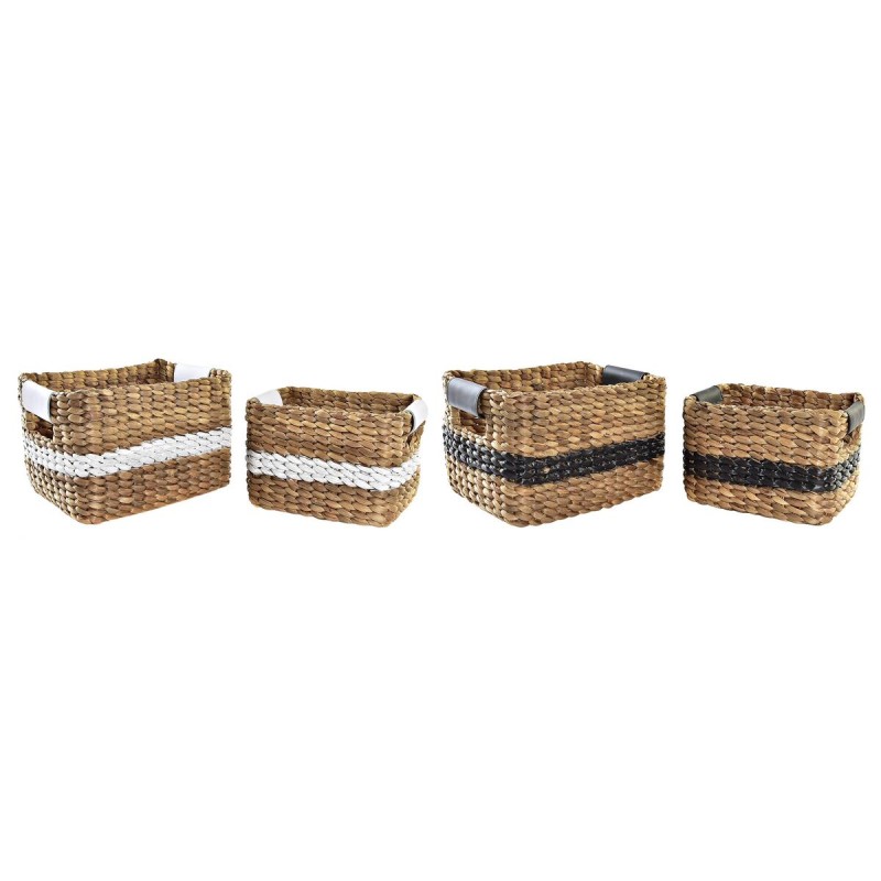 Juego de Cestas DKD Home Decor Blanco Negro Natural Blanco/Negro Poliuretano Madera Metal Fibra natural Colonial 30 x 40 cm 32 x