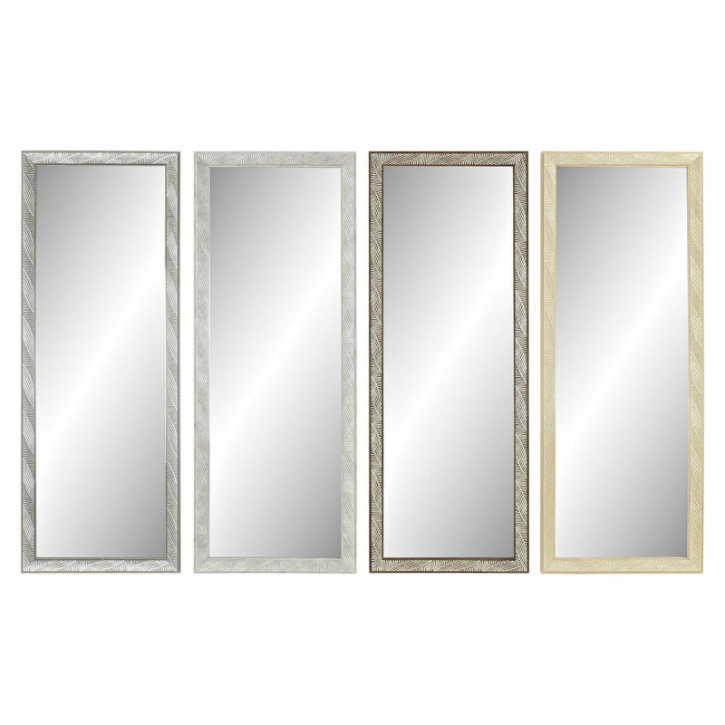 Espejo de pared DKD Home Decor 36 x 2 x 95,5 cm Cristal Natural Gris Marrón Blanco Poliestireno Tropical Hoja de planta (4 Piez