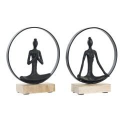 Figura Decorativa DKD Home Decor 23 x 10 x 27 cm Negro Marrón Yoga (2 Unidades)