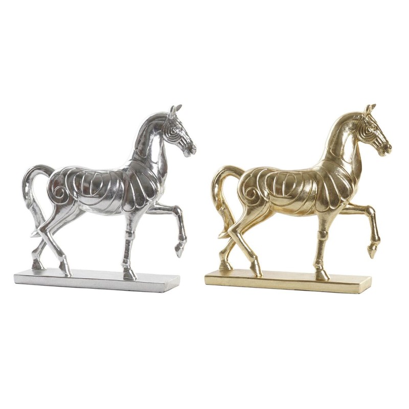 Figura Decorativa DKD Home Decor 34 x 9,5 x 33,5 cm Caballo Plateado Dorado (2 Unidades)