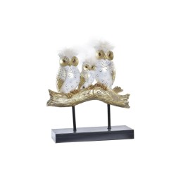 Figura Decorativa DKD Home Decor Tronco 24 x 9 x 26 cm Búhos Negro Dorado Blanco