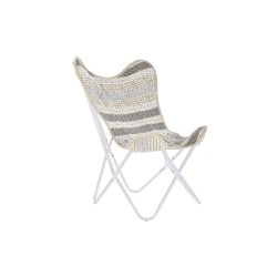 Silla de Jardín DKD Home Decor Gris Algodón Blanco Hierro (74 x 65 x 90 cm)