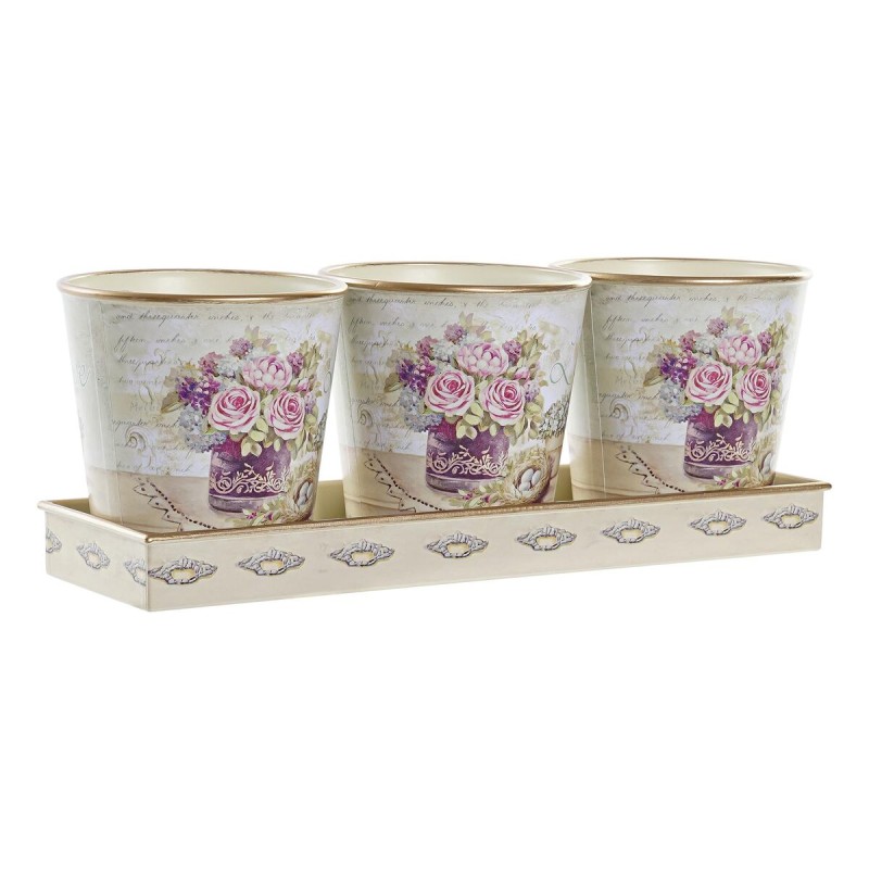 Set de Macetas DKD Home Decor Beige Rosa PVC Aluminio Shabby Chic 38 x 12 x 14 cm (3 Piezas)