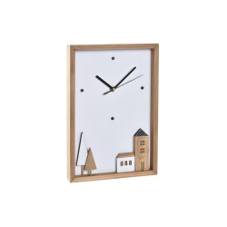 Reloj de Pared DKD Home Decor Blanco Marrón Madera Casas Urbano 20 x 4 x 30 cm