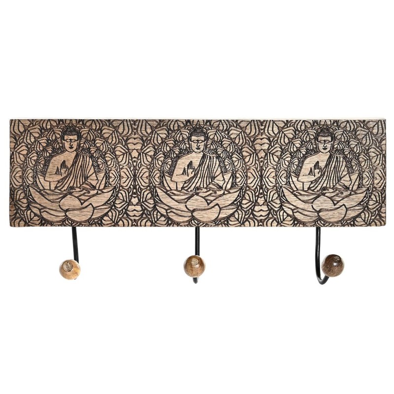 Perchero de Pared DKD Home Decor Metal Madera de mango Natural Buda Oriental 38 x 6 x 18 cm