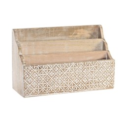 Organizador Multiusos DKD Home Decor Blanco Natural Madera de mango 32 x 13 x 21 cm 33 x 12 x 21 cm Hojas (12 Unidades)