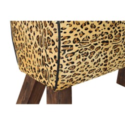 Reposapiés DKD Home Decor Negro Madera Marrón Piel Leopardo (67 x 30 x 51 cm)