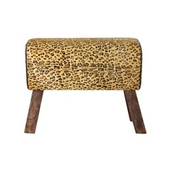 Reposapiés DKD Home Decor Negro Madera Marrón Piel Leopardo (67 x 30 x 51 cm)