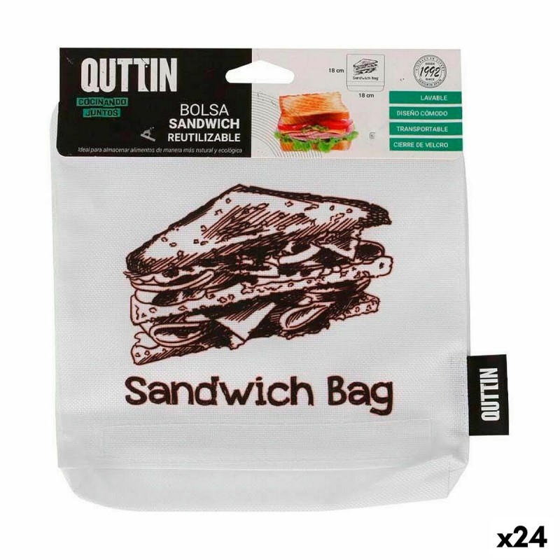 Bolsa Reutilizable para Alimentos Quttin Su00e1ndwich 18 x 18 x 2 cm (24 Unidades)